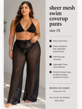 BLACK SHEER SWIM COVERUP PANTS 1X